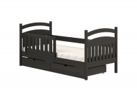Łóżko dziecięce drewniane Amely - czarny, 90x200 czarene łóżko z barierką 
