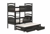 Łóżko dziecięce piętrowe wysuwane 3 os. Amely - czarny, 90x200 czarne łóżeczko z szufladami na pościel 