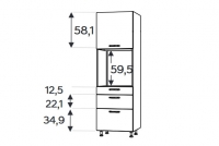 KAMMONO F11 SDP60SS3 - słupek kuchenny z szufladami do zabudowy piekarnika Słupek kuchenny Kammono F11 SDP60SS3 jednodrzwiowy z szufladami do zabudowy piekarnika