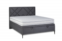 Łóżko sypialniane z tapicerowanym stelażem i pojemnikiem Simen - 140x200, nogi czarne szare łóżko Simen z metalowymi nóżkami 