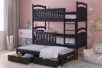 Łóżko dziecięce piętrowe wysuwane 3 os. Amely - czarny, 90x200 Łóżko dziecięce piętrowe wysuwane 3 os. Amely - kolor czarny - aranżacja