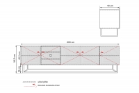 Szafka RTV Asha 200 cm z ryflowanym frontem i metalowym, czarnym stelażem - artisan / czarny mat Szafka RTV Asha 200 cm z ryflowanym frontem i metalowym, czarnym stelażem - artisan / czarny mat