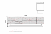 Szafka RTV Asha z ryflowanym frontem i metalowym, czarnym stelażem 200 cm - kaszmir Szafka RTV Asha z ryflowanym frontem i metalowym, czarnym stelażem 200 cm - kaszmir