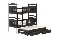 Łóżko dziecięce piętrowe wysuwane 3 os. Amely - czarny, 80x190 drewniane łóżko piętrowe w czarnym kolorze 