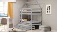 Łóżko dziecięce domek piętrowe wysuwane Comfio - szary, 90x200 Łóżko dziecięce domek piętrowe wysuwane Comfio - szary