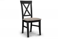 Krzesło drewniane Retro z tapicerowanym siedziskiem i oparciem krzyżyk - ciemny beż Gemma 11 / czarny czarne krzesło drewniane