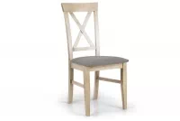 Krzesło drewniane Retro z tapicerowanym siedziskiem i oparciem krzyżyk - szary Gemma 85 / buk dewniane krzesło z szarym siedziskiem