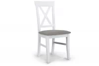Krzesło drewniane z tapicerowanym siedziskiem i oparciem krzyżyk Retro - szary Gemma 85 / biały białe drewniane krzesło do jadalni