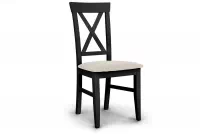 Krzesło drewniane Retro z tapicerowanym siedziskiem i oparciem krzyżyk - krem Inari 22 / czarny czarne krzesło drewniane z kremowym siedziskiem