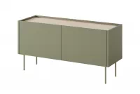 Szafka RTV Desin z ukrytą szufladą i metalowymi nogami 120 cm - oliwka / dąb nagano zielona szafka rtv dwudrzwiowa